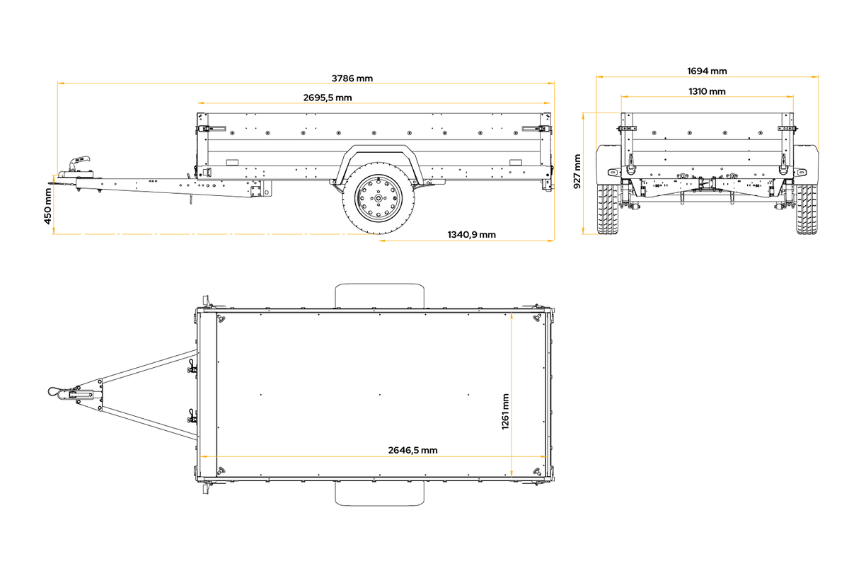 Trailerwald Force 264/R KIPP – Anhänger 2647×1260 mm, 750 kg zGG