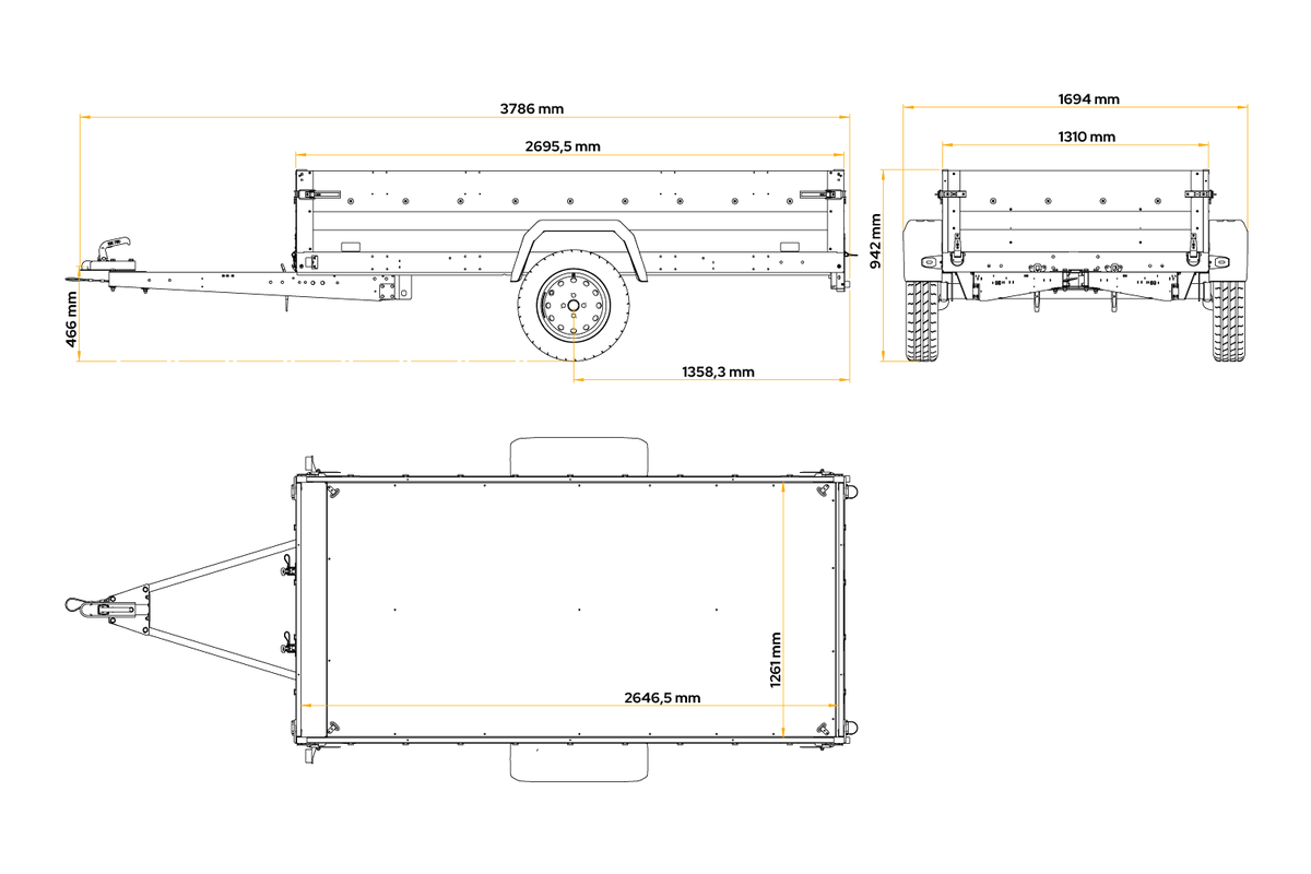 Trailerwald Force 264 KIPP – Anhänger 2647×1260 mm, 750 kg zGG